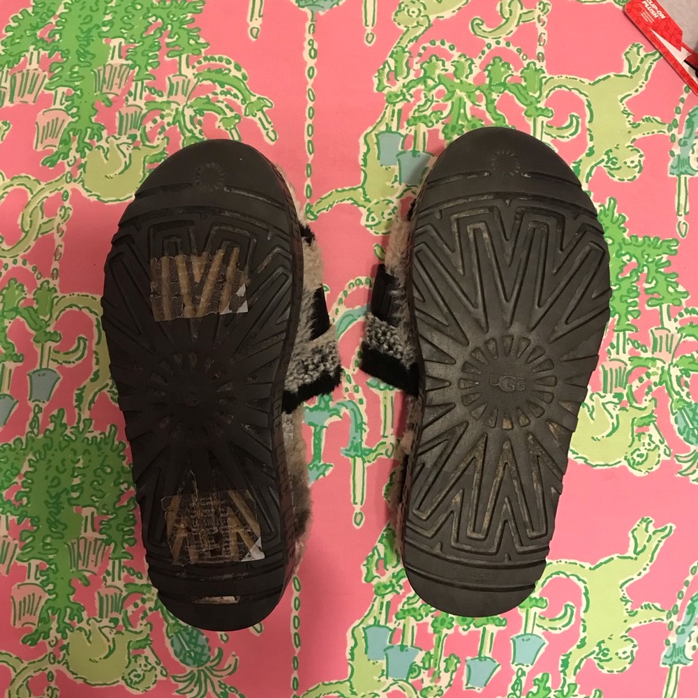 UGG fluffita black and gray Sherpa platform slides size 10 - Picture 6 of 6